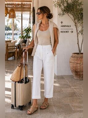 Elliott Lauren White Control Stretch Cargo Pants Pull On Crop Straight Sz 6 NWOT